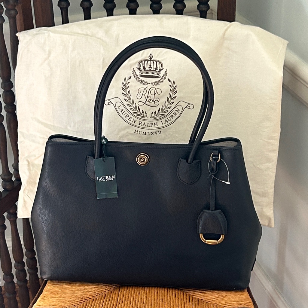 Ralph Lauren Millbrook Leather Bag Shoulder Bag Black Leather Large New
